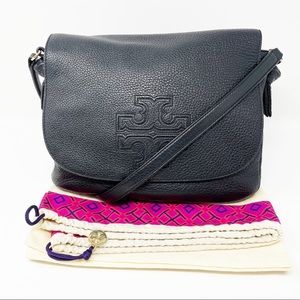 Tory Burch Harper Messenger Bag Crossbody Flap - Black Leather With Dust Bag